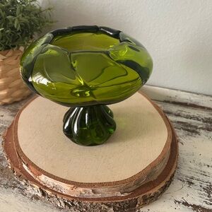 MCM Viking Art Glass Avocado Green Epic Twist Pedestal Flower Compote Candy Dish